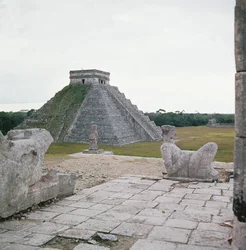 El Castillo, view from the Temple of Warriors, showing Chacmool